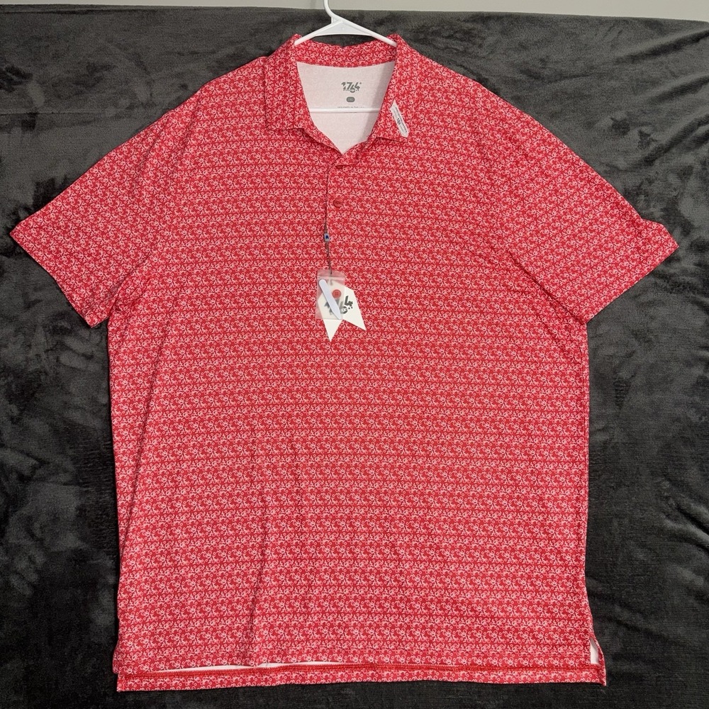 Mens 2XL 1764 Signature Polo Shirt Red NWT Bicycle Print Performance Golf Top
